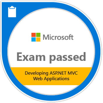 Microsoft exam 70-486 - Developing ASP.NET MVC Web Applications - pass badge