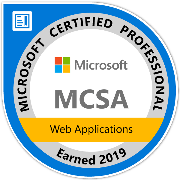Microsoft MCSA: Web Applications - Certified 2019 - pass badge
