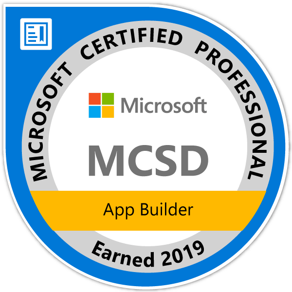 Microsoft MCSD: App Builder - Certified 2019 - pass badge