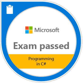 Microsoft exam 70-483 - Programming in C# - pass badge